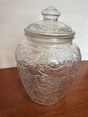 Princess House Clear Floral Embossed Glass Canister with Lid